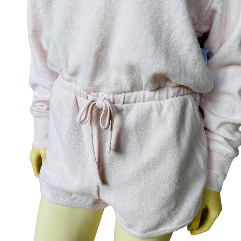 Spiritual Gangster Sherpa Off Shoulder Women’s Romper Pink Shorts - Picture 6 of 11